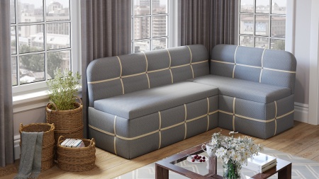 Скамья Угловая со Спальным Местом «Майами» (Дуб Сонома Трюфель/Рогожка Сине-Бежевая)Д-1910+1220 мм x Г-500 мм x В-780 мС