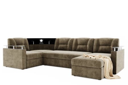 Диван Угловой Софья с Подсветкой и Ножками-Кубышками Ш-2400 х Г-1700 х В-950 мм/Спальное место Ш-1250 х Г-1950 мм