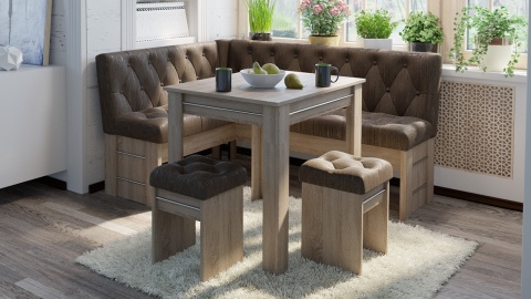 Кухонный уголок «Памела» Дуб Сонома Трюфель/Кожзам Темный